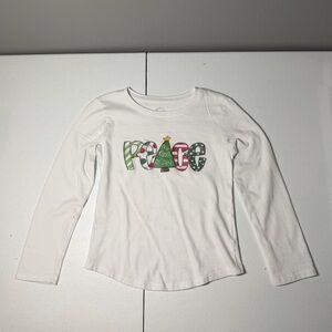 Wonder Nation White Long Sleeve Tee with Festive Peace Design